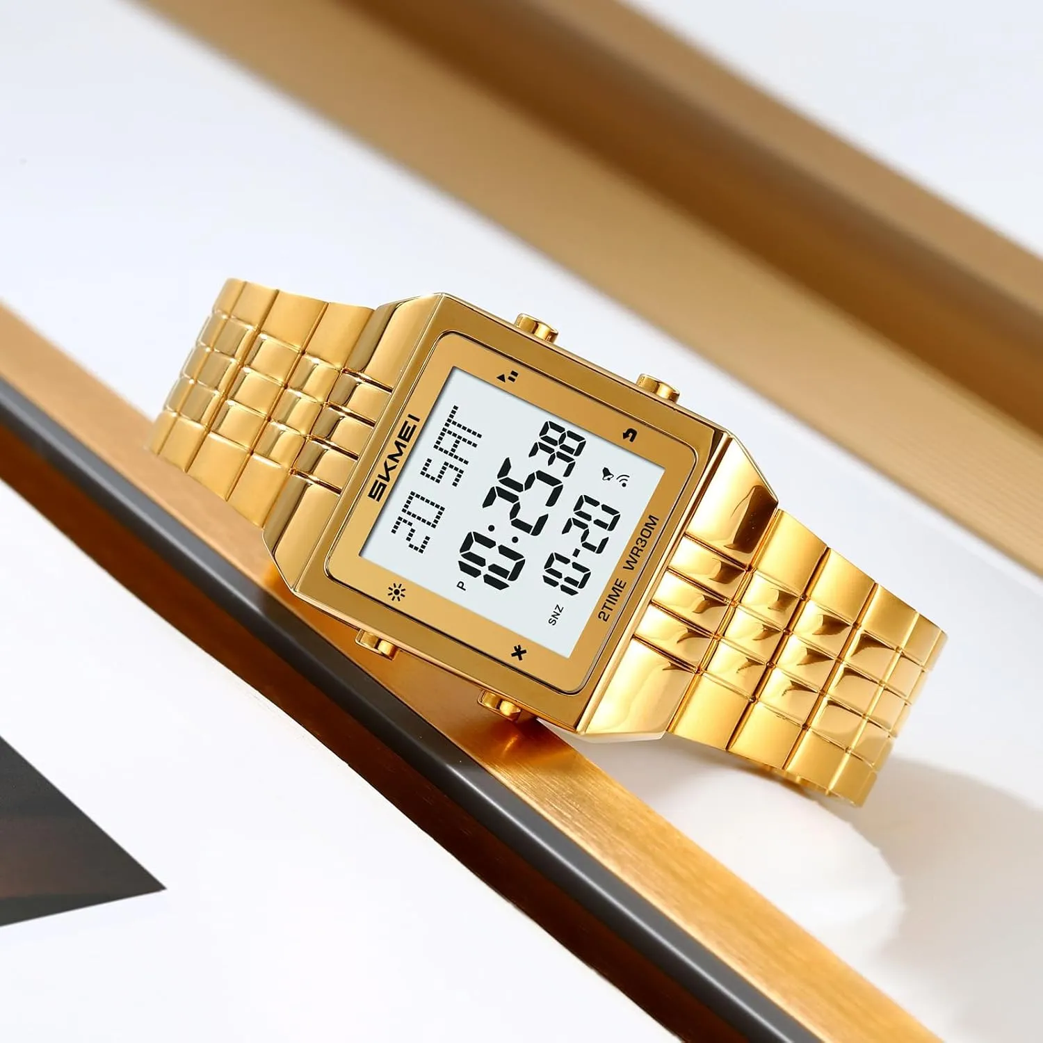 Square LED Display permanent Jewett rite saucer Watch with Alarm,Stopwatch, Dual Time, Countdown ?C Gold/Silver FANMIS Classic Mens Digital Sports Watch Mens Gold Watches Waterproof Retro 