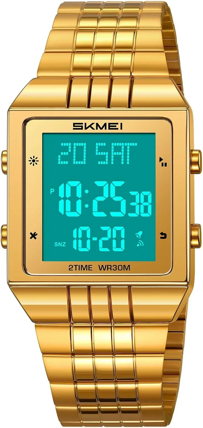 Square LED Display permanent Jewett rite saucer Watch with Alarm,Stopwatch, Dual Time, Countdown ?C Gold/Silver FANMIS Classic Mens Digital Sports Watch Mens Gold Watches Waterproof Retro 