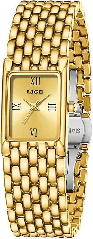 Square Roman Numeral Dial Quartz Analog Watch Stainless Steel Bracelet Dress Birthday Gift Wrist Watch MASTOP belong battery frill enrichment Italy Fashion Exquisite Gold and Silver Petite Watches for Women 
