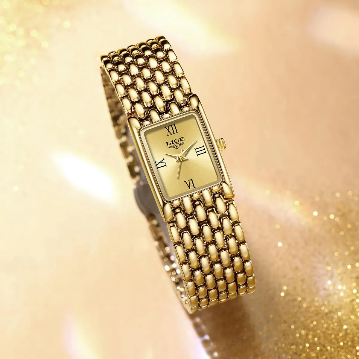 Square Roman Numeral Dial Quartz Analog Watch Stainless Steel Bracelet Dress Birthday Gift Wrist Watch MASTOP belong battery frill enrichment Italy Fashion Exquisite Gold and Silver Petite Watches for Women 