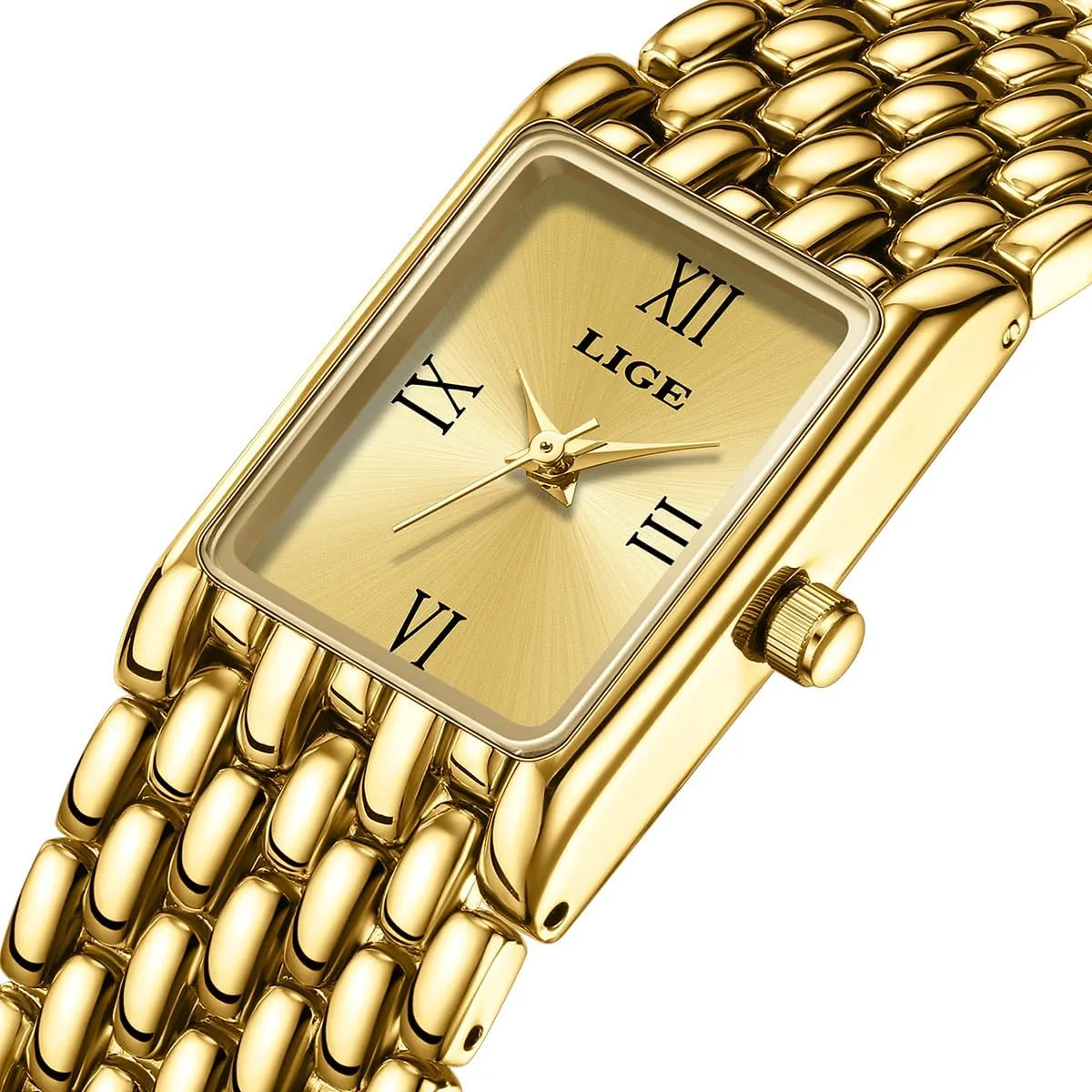 Square Roman Numeral Dial Quartz Analog Watch Stainless Steel Bracelet Dress Birthday Gift Wrist Watch MASTOP belong battery frill enrichment Italy Fashion Exquisite Gold and Silver Petite Watches for Women 