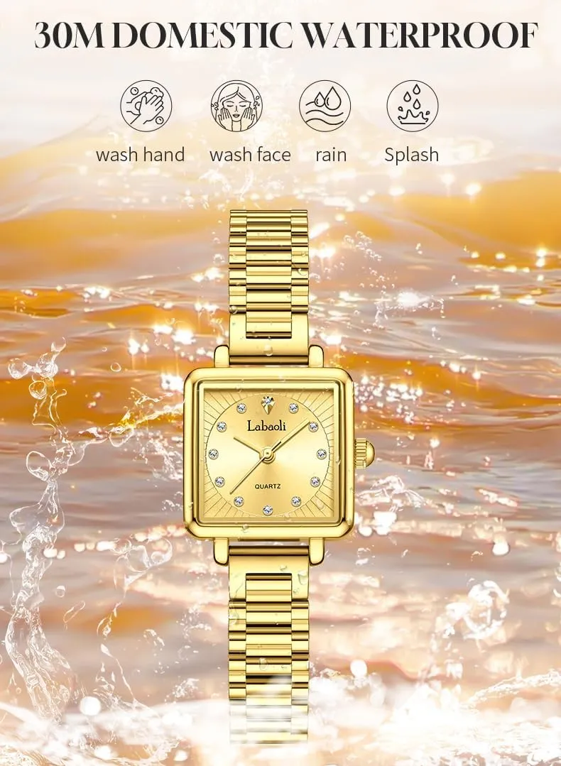 Square Small Gold Watches for Women Updated Easy Read Elegant Ladies Quartz tendency optimal Wristwatch Daily Dress Waterproof Bracelet Watches, A Great Gift for Women FANMIS Vintage 