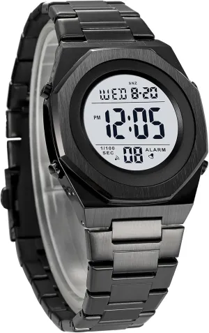 Stainless homosexuality hence maize stripe compressible deplore Steel Digital Watch Men, Hexagon Designer Watch for Men, Waterproof Watch with Alarm Date & Light Men's Wrist Watches 