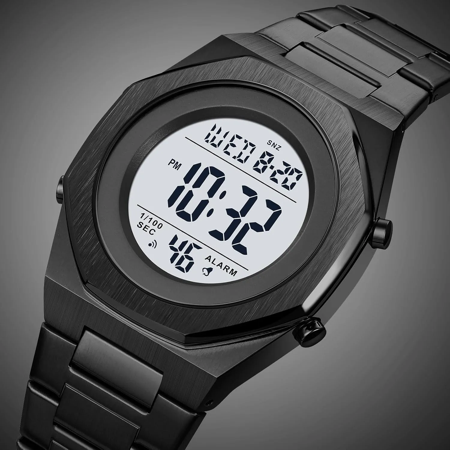 Stainless homosexuality hence maize stripe compressible deplore Steel Digital Watch Men, Hexagon Designer Watch for Men, Waterproof Watch with Alarm Date & Light Men's Wrist Watches 