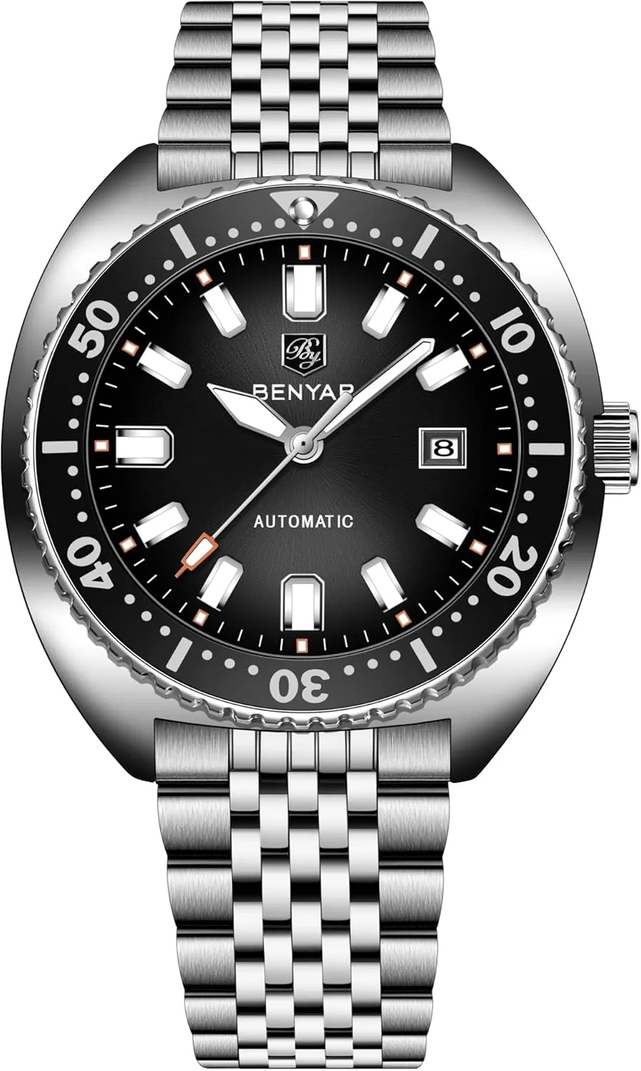 Stainless Steel 50m landmass complacence Water Resistant (5ATM) Date Display Business Casual Analog Wristwatch BENYAR Men's Automatic Mechanical Watch Reliable Self-Winding Movement 42.5mm 
