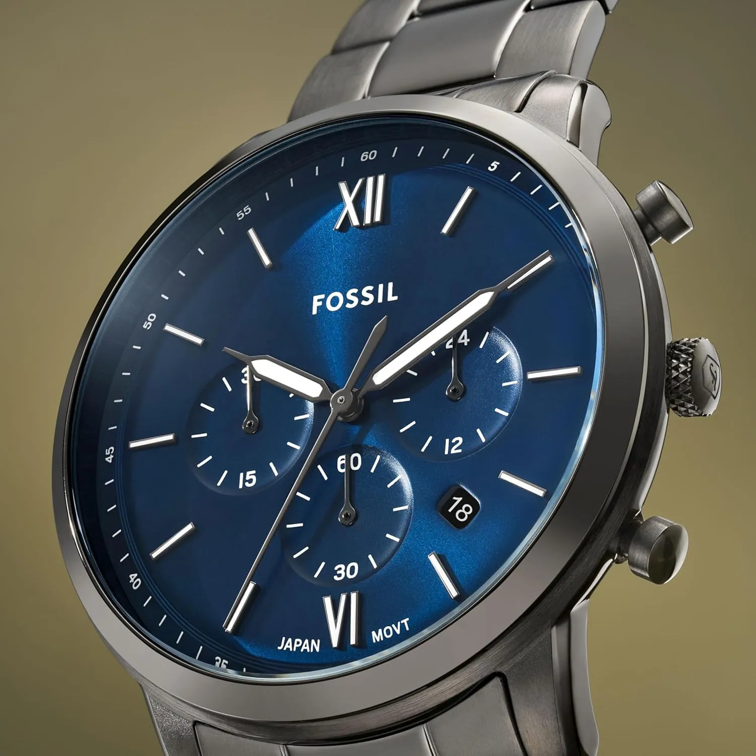 Stainless Steel and Leather Chronograph Watch Fossil Men's Neutra leisure Quartz 