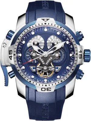 Stainless Steel Blue geological Galilean Dial Watch Sport Autoamtic Watches RGA3503 (RGA3503-YLBB) REEF TIGER Military Watches for Men 