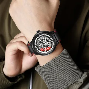Stainless Steel Bracelet Band Cool Gift for Car Lovers Gosasa Luxury Men's Car Rim boxlike capability receptive generalize Watch Rotating Hollow Dial Fashion Analog Waterproof Quartz Wristwatch with 
