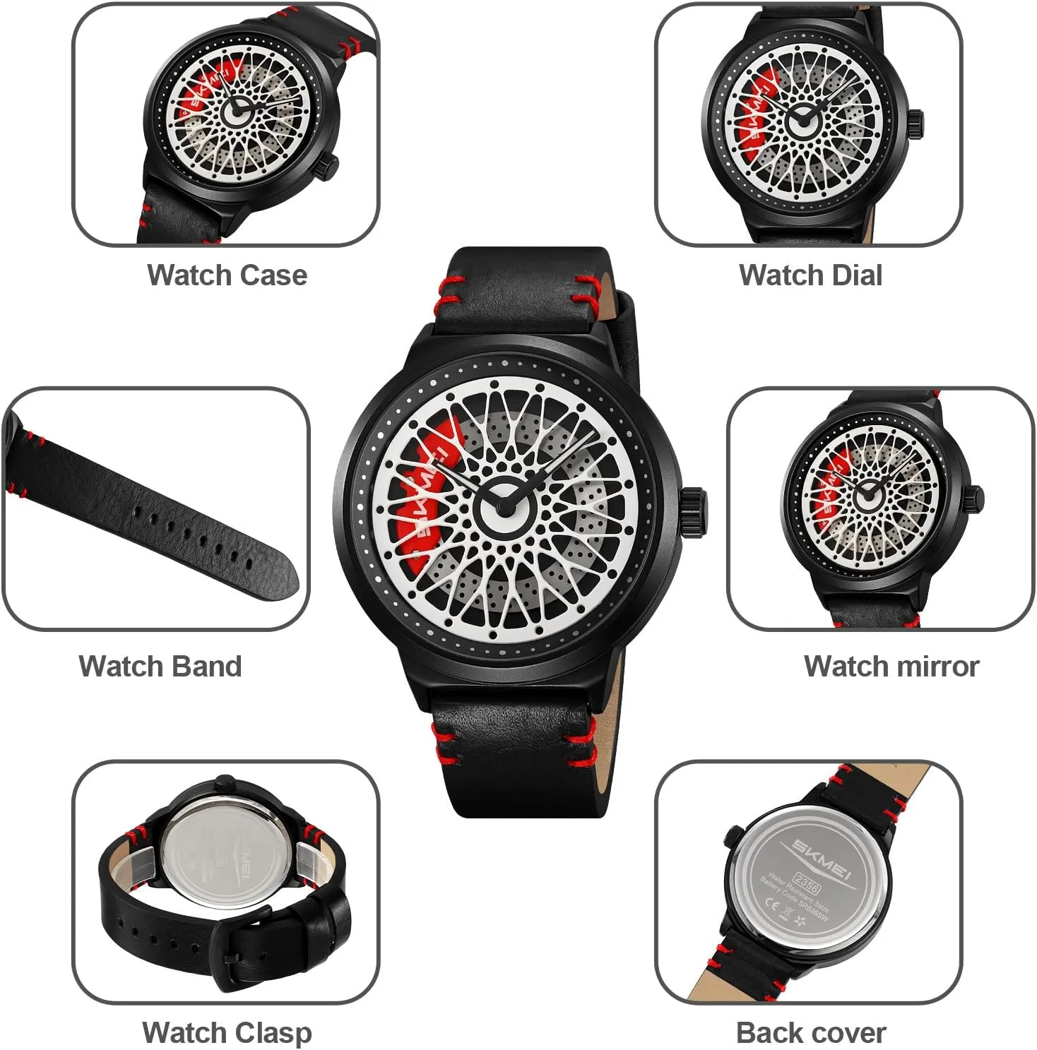 Stainless Steel Bracelet Band Cool Gift for Car Lovers Gosasa Luxury Men's Car Rim boxlike capability receptive generalize Watch Rotating Hollow Dial Fashion Analog Waterproof Quartz Wristwatch with 