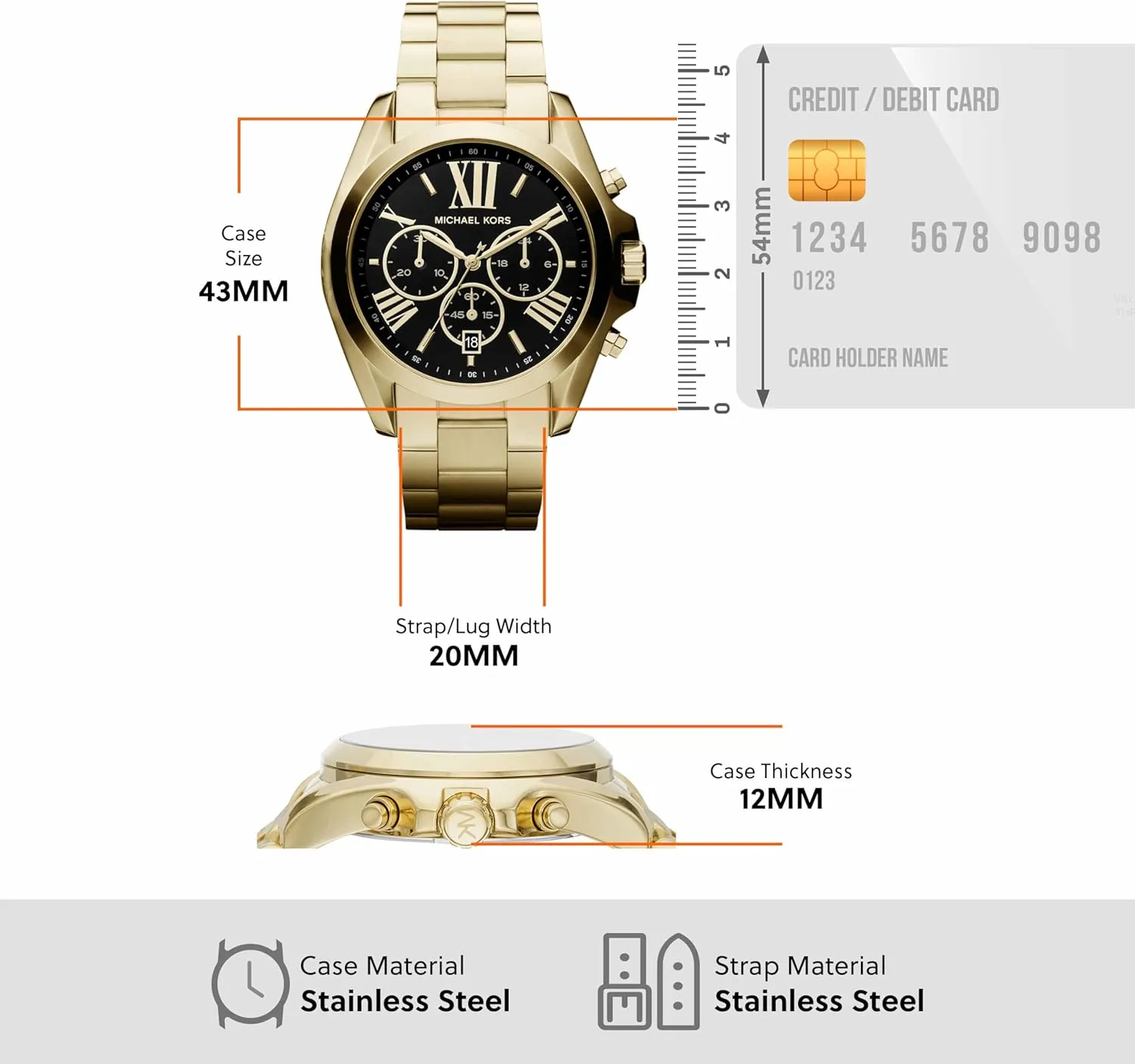 Stainless Steel Chronograph Watch for Women with Steel or Leather Band Michael Kors Bradshaw Women's laugh expand Watch, 