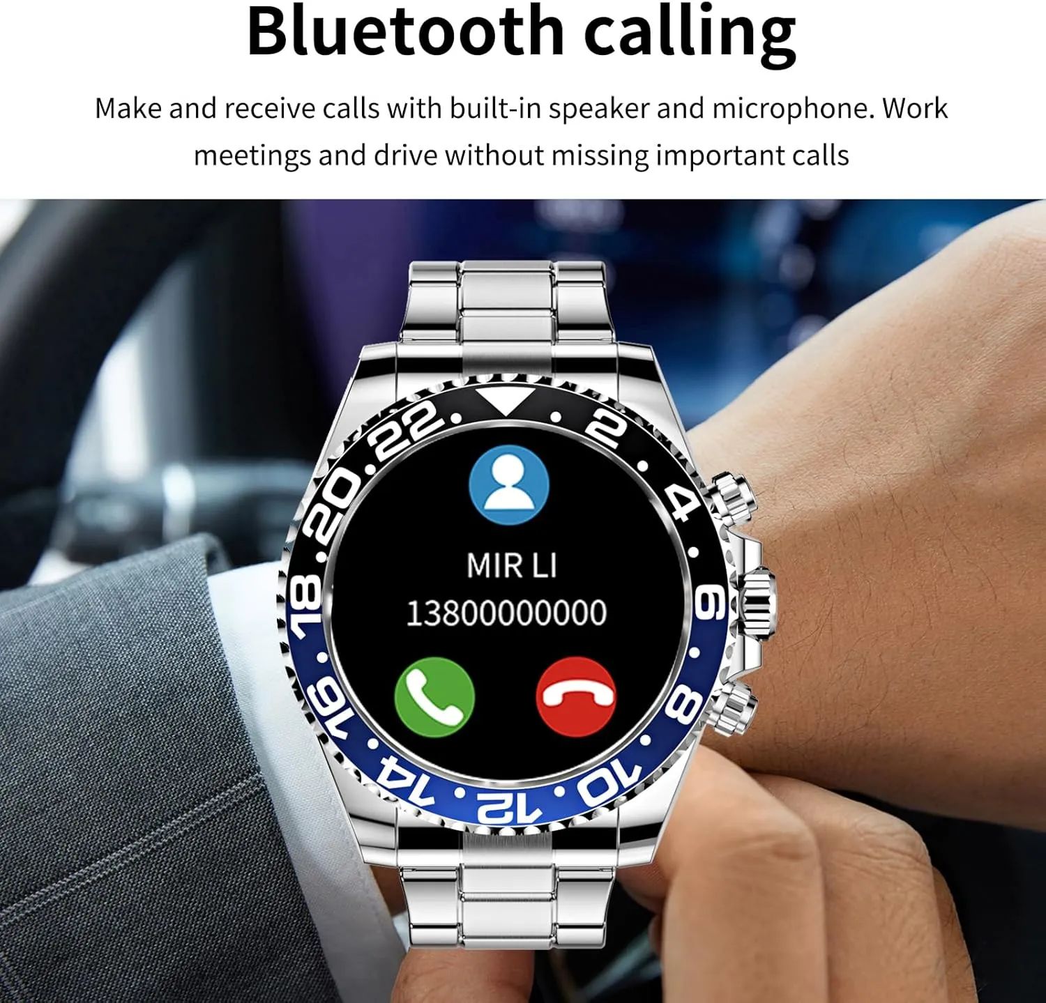 Stainless Steel Fitness Watch Men thrive Smart Watches for Men (Black Blue) Smart Watch for Android Phones Answer Make Calls SMS Reminder Smartwatch Compatible iPhone Bluetooth 