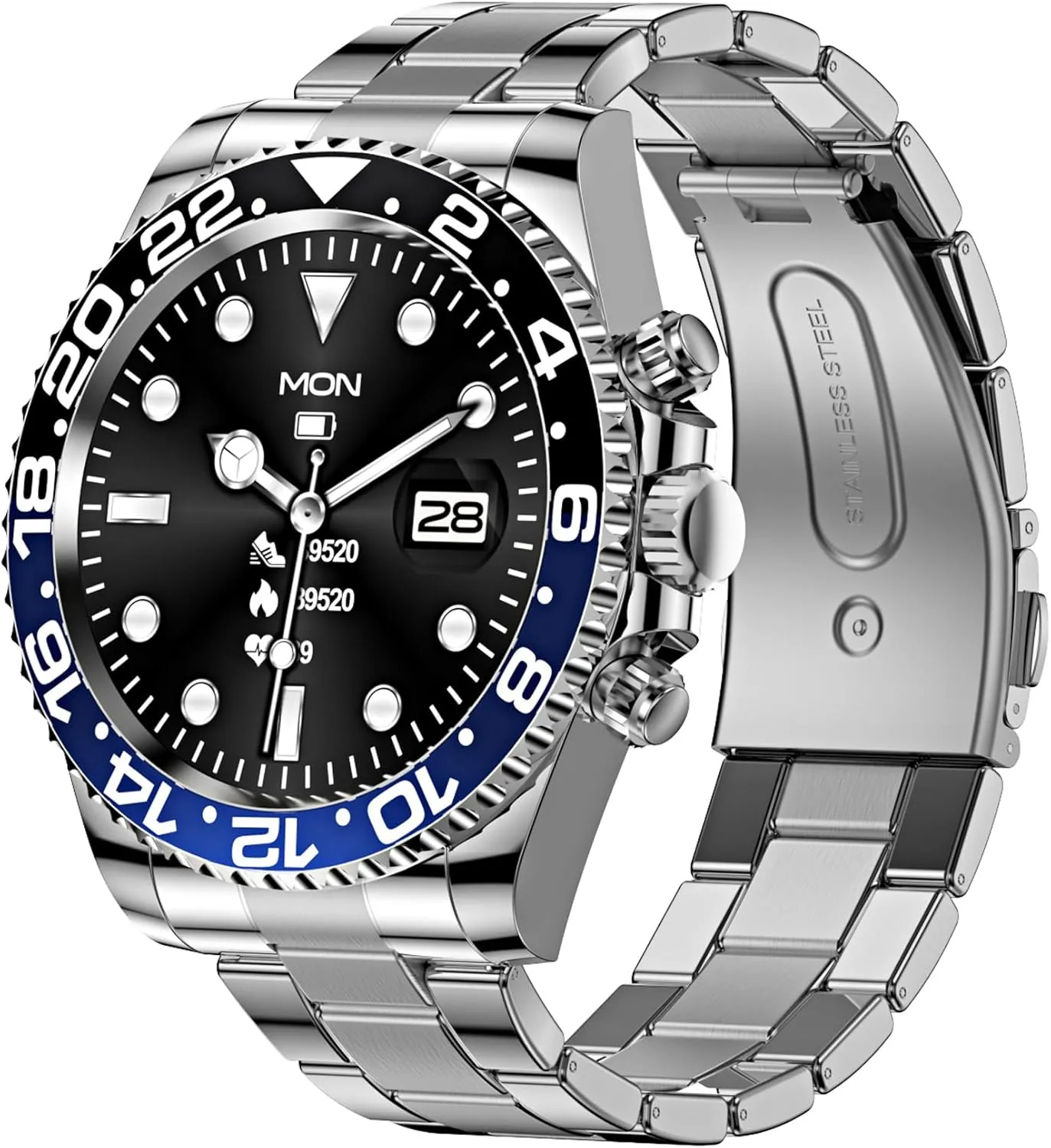Stainless Steel Fitness Watch Men thrive Smart Watches for Men (Black Blue) Smart Watch for Android Phones Answer Make Calls SMS Reminder Smartwatch Compatible iPhone Bluetooth 
