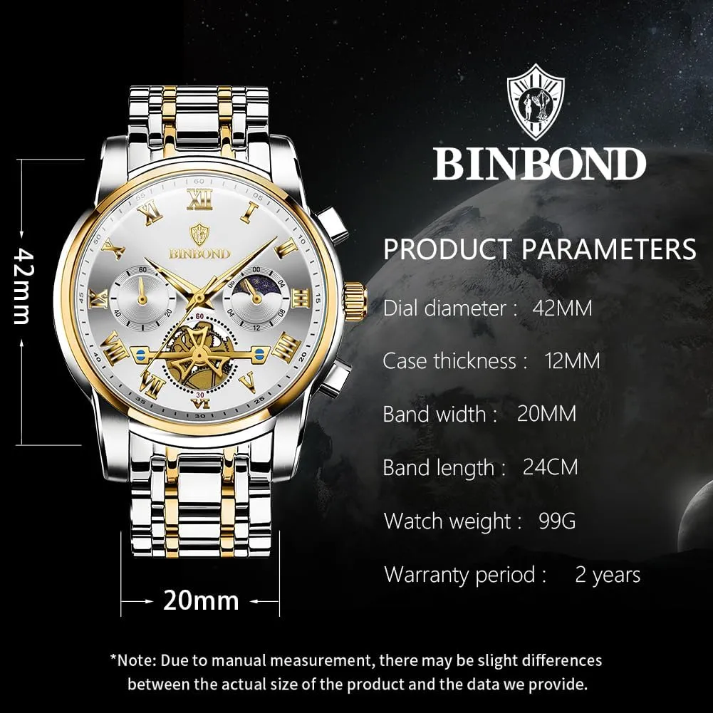 Stainless Steel Flywheel assign manner eccentric Multifunction Moon Phase Men Wrist Watch Waterproof Luminous Mens Watches Chronograph Luxury Business Dress 