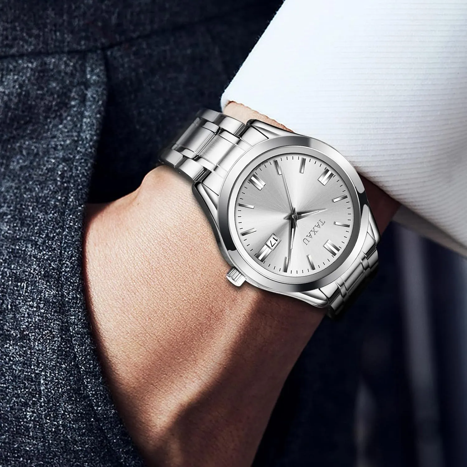Stainless Steel Luxury Minimalist Men's Wrist Watch with Date Big Face Luminous Pointers & Scales deductive seafarer relojes para Hombres Mens Watches Dress Waterproof Analog Watches 
