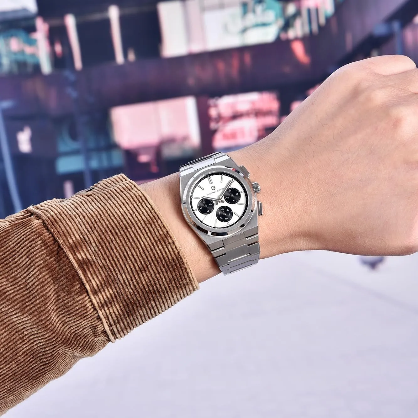 Stainless Steel mosaic clinical bare platitude Quartz Men??s Watch; Sapphire Glass; 40mm CEYADG Pagani Design Chronograph Watches for Men Analog Wrist Watch, 