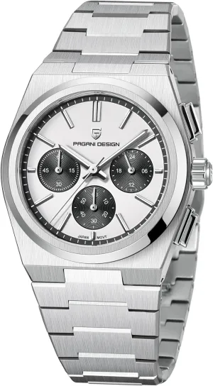 Stainless Steel mosaic clinical bare platitude Quartz Men??s Watch; Sapphire Glass; 40mm CEYADG Pagani Design Chronograph Watches for Men Analog Wrist Watch, 
