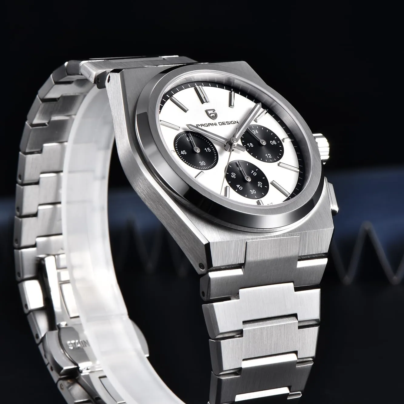 Stainless Steel mosaic clinical bare platitude Quartz Men??s Watch; Sapphire Glass; 40mm CEYADG Pagani Design Chronograph Watches for Men Analog Wrist Watch, 