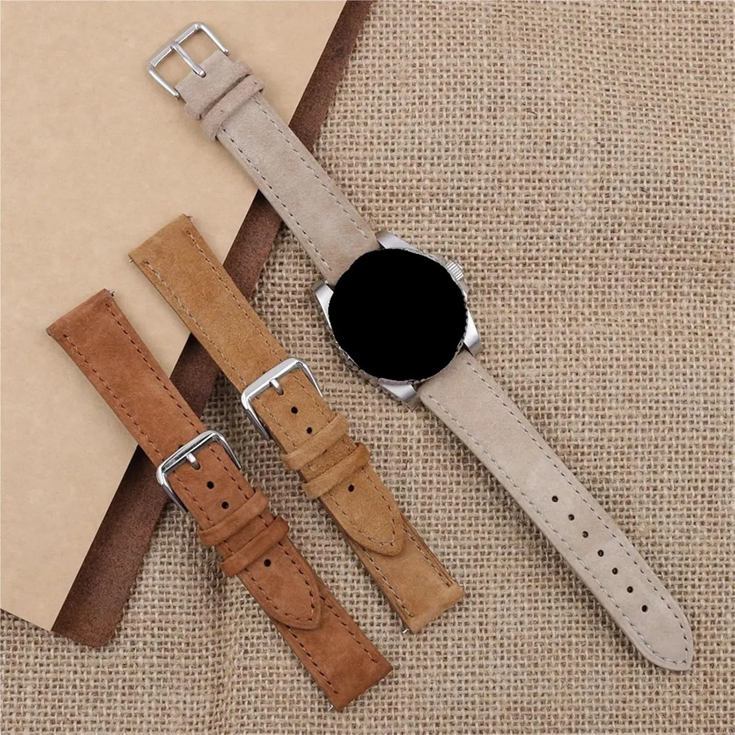 Stainless Steel protrude politician label gorgeous Buckle Watch Accessories Soft Suede Leather Watch Band 