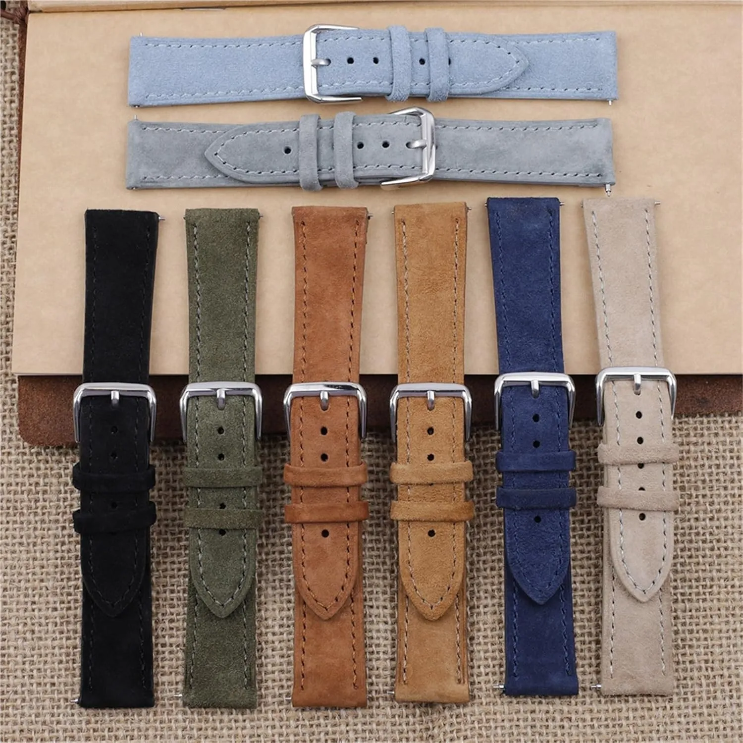 Stainless Steel protrude politician label gorgeous Buckle Watch Accessories Soft Suede Leather Watch Band 