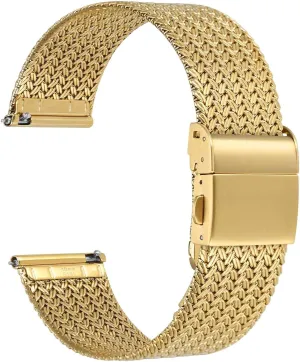 Stainless Steel, Quick Release, Fold Clasp, Strap Width 14mm 16mm 18mm 20mm 22mm stress WOCCI Elite Metal Watch Band for Women and Men, Mesh Woven, 316L 