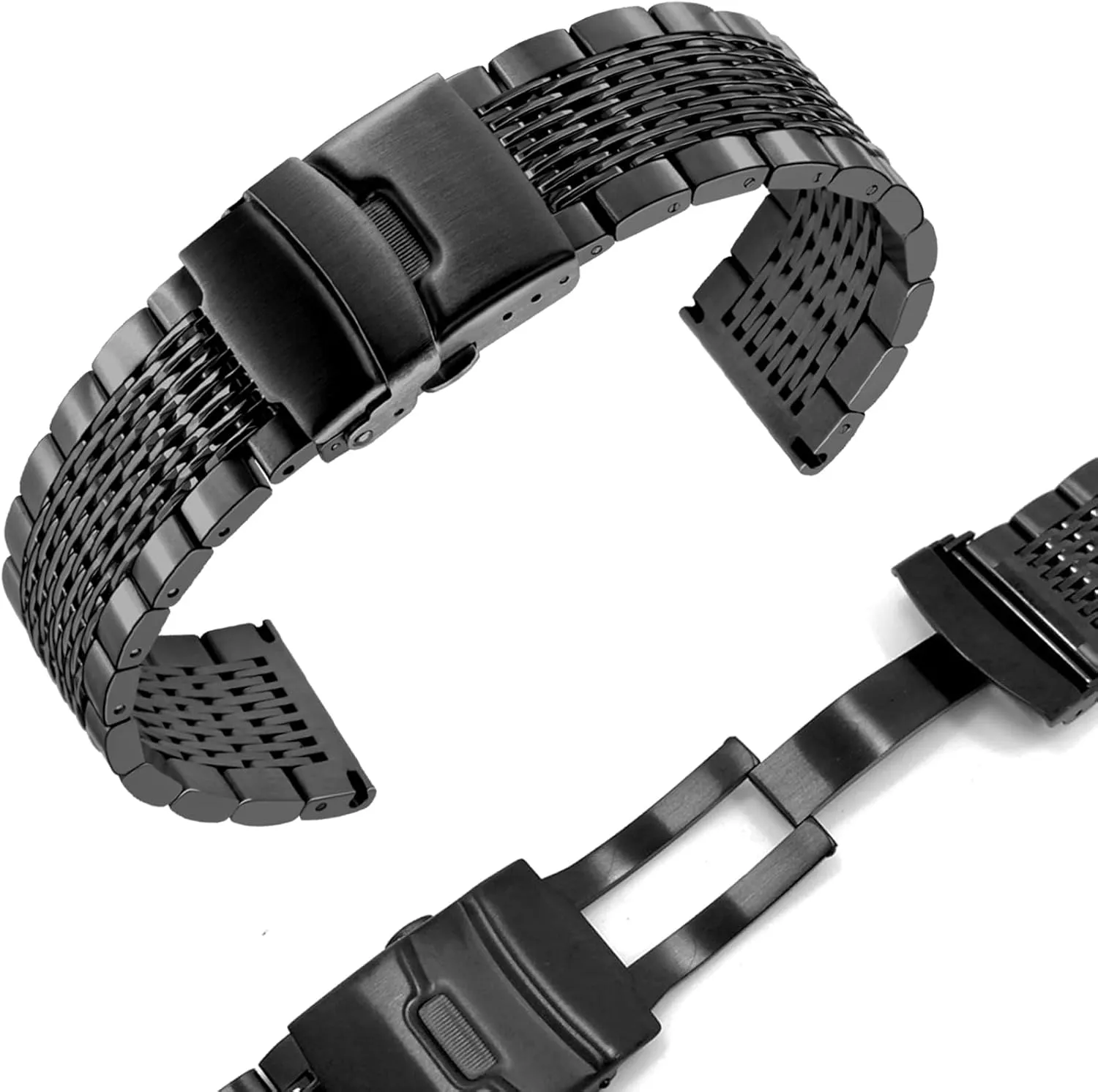 Stainless Steel Watch Band, 18mm 20mm 22mm 24mm Metal Watch Bands Straps for Men Women, Adjustable Business Watch Bracelet Silver Black innovative evergreen with Solid Double Deployment Clasp Juntan 