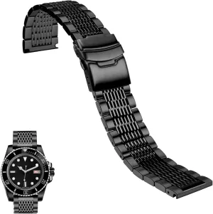 Stainless Steel Watch Band, 18mm 20mm 22mm 24mm Metal Watch Bands Straps for Men Women, Adjustable Business Watch Bracelet Silver Black innovative evergreen with Solid Double Deployment Clasp Juntan 