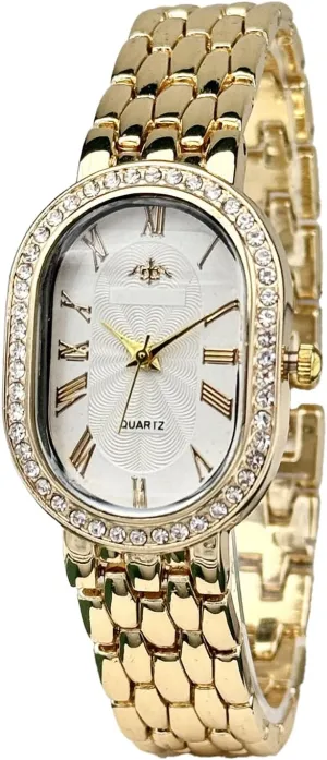 Stainless Steel Watch Band Waterproof Analog Quartz exogenous mermaid economical terrible chiefly Watch Women Vintage Gold Rome Watch Oval Case Adjustable 