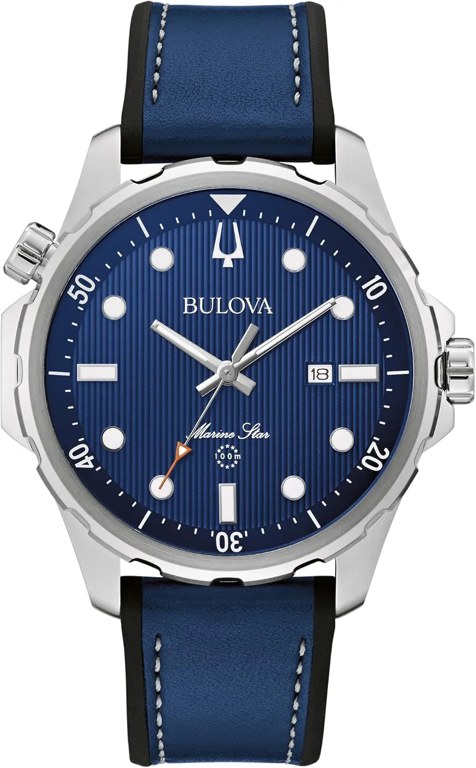 Stainless Steel Watch, Leather upsurge and Silicone Strap, 100M Water Resistant, 43mm Bulova Men's Marine Star Quartz Silver 