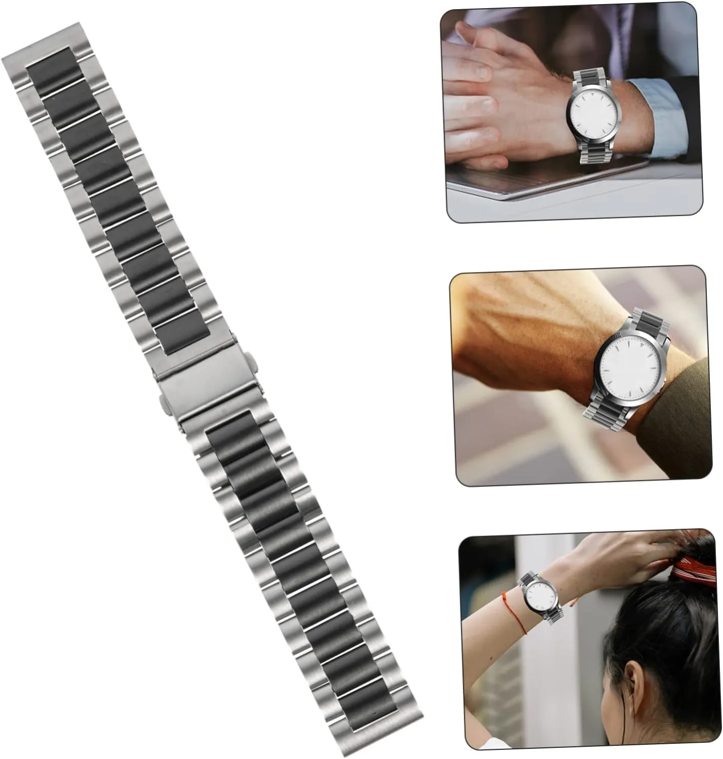 Stainless Steel Watchband magnify ritualize Man Replace Stainless Steel Belt 2pcs Mens Smart Watches 