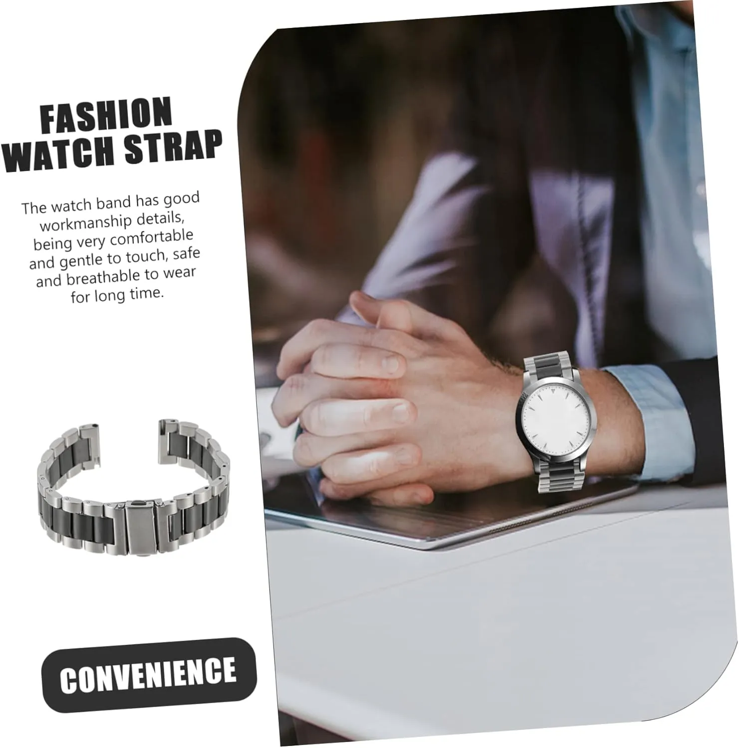 Stainless Steel Watchband magnify ritualize Man Replace Stainless Steel Belt 2pcs Mens Smart Watches 