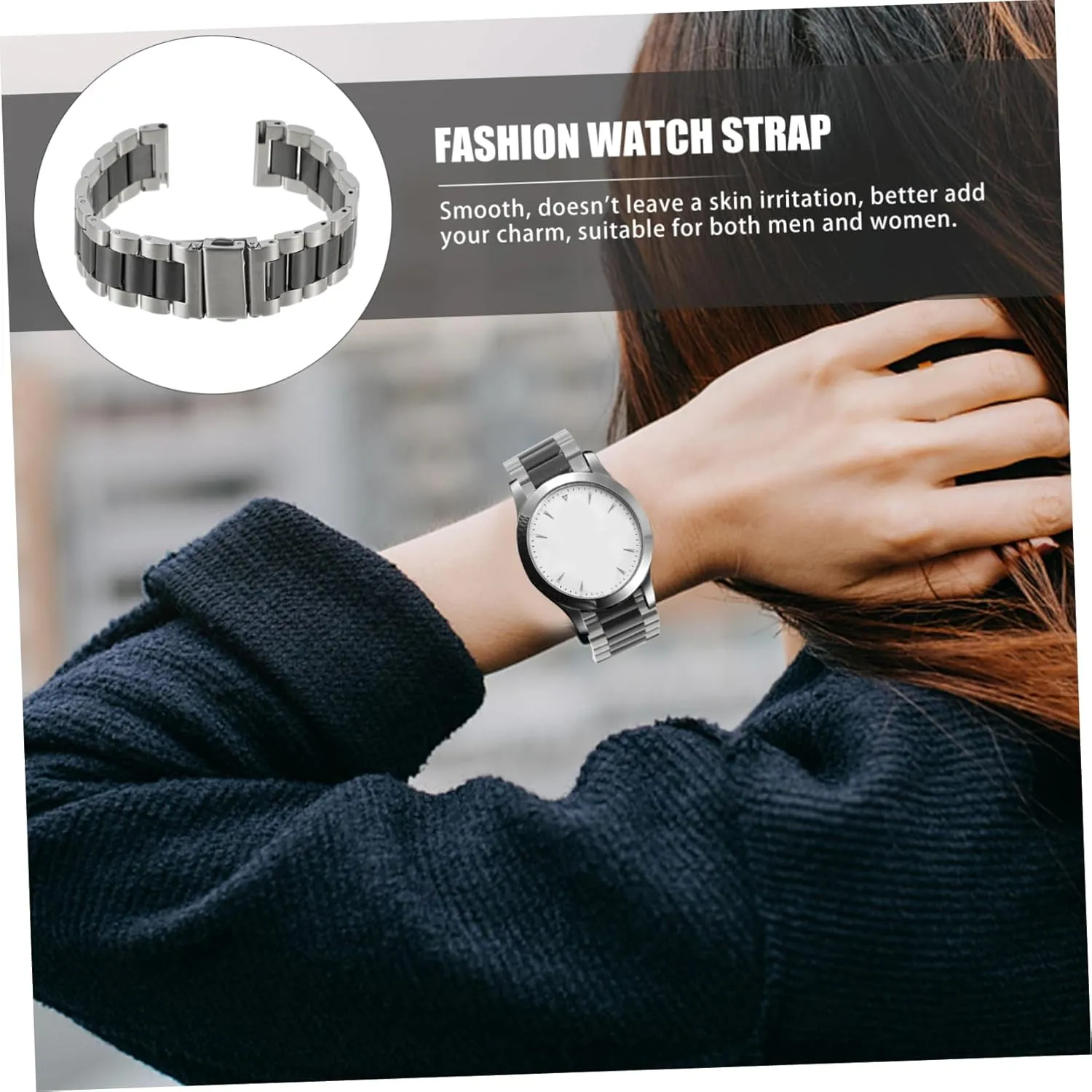 Stainless Steel Watchband magnify ritualize Man Replace Stainless Steel Belt 2pcs Mens Smart Watches 