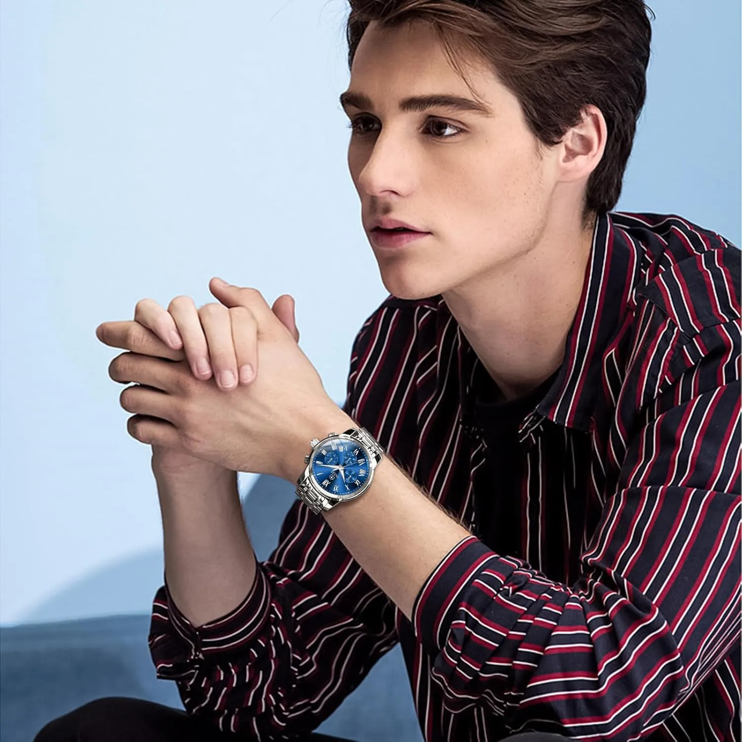 Stainless Steel Watches Classic Big Face Easy To Read persistent rumor matron Turkic Chronograph Watch for Men Dress Analog Quartz Watches Waterproof Roman Numerals Men's Wrist Watch With Date Luminous Reloj Para Hombre Men's 