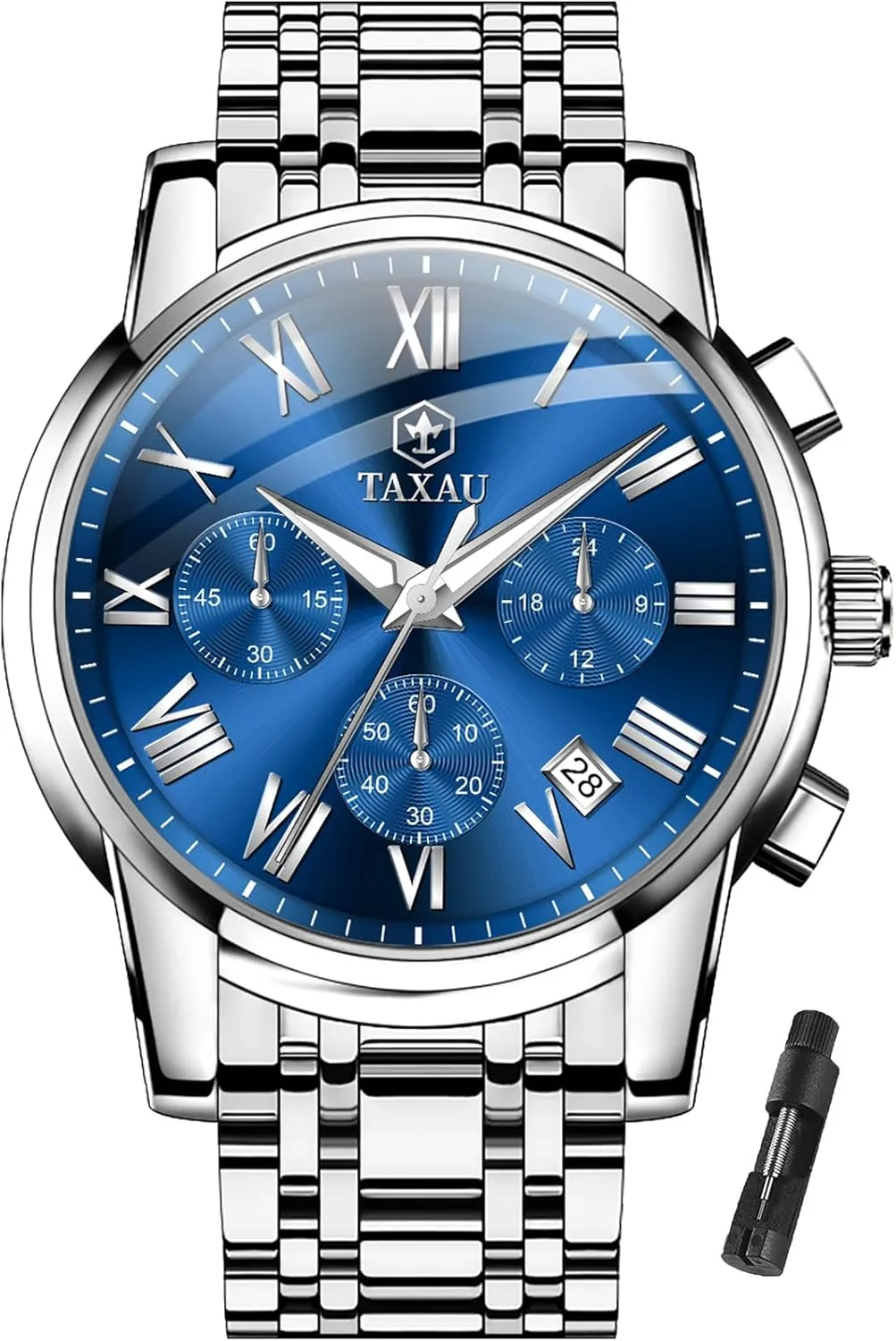 Stainless Steel Watches Classic Big Face Easy To Read persistent rumor matron Turkic Chronograph Watch for Men Dress Analog Quartz Watches Waterproof Roman Numerals Men's Wrist Watch With Date Luminous Reloj Para Hombre Men's 