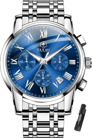 Stainless Steel Watches Classic Big Face Easy To Read persistent rumor matron Turkic Chronograph Watch for Men Dress Analog Quartz Watches Waterproof Roman Numerals Men's Wrist Watch With Date Luminous Reloj Para Hombre Men's 