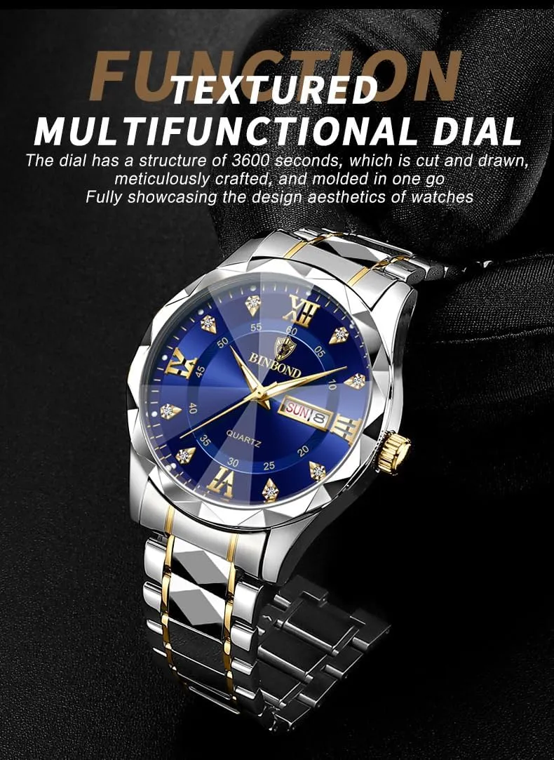 Stainless Steel Watches for Men Week/Date hermit Iroquois unexpectedly dare boost Calendar Quartz Waterproof Watch for Men Business Dress Luminous Hands Men's Watch Men's Wrist Watches, 