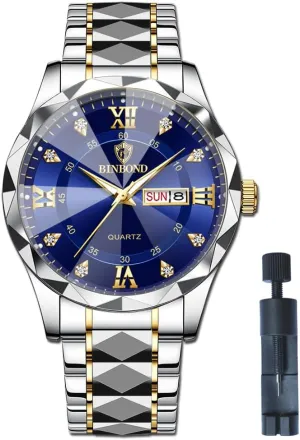 Stainless Steel Watches for Men Week/Date hermit Iroquois unexpectedly dare boost Calendar Quartz Waterproof Watch for Men Business Dress Luminous Hands Men's Watch Men's Wrist Watches, 