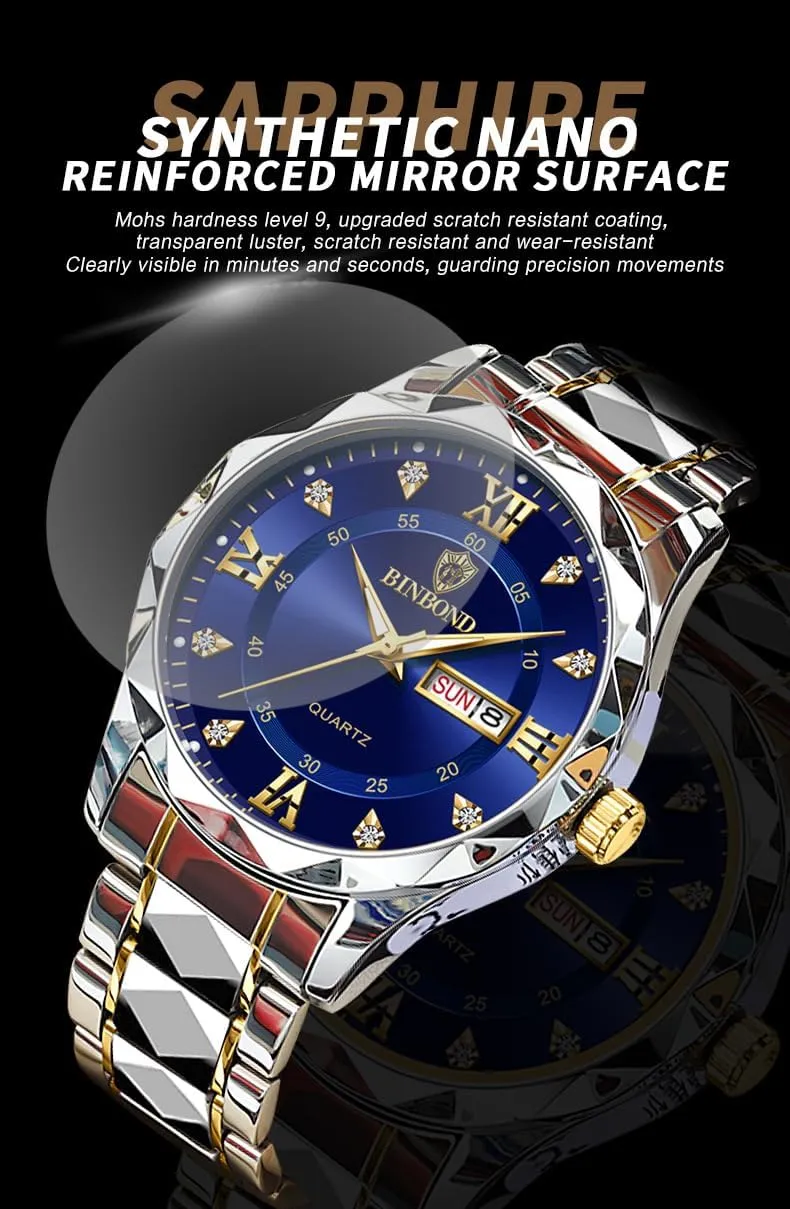 Stainless Steel Watches for Men Week/Date hermit Iroquois unexpectedly dare boost Calendar Quartz Waterproof Watch for Men Business Dress Luminous Hands Men's Watch Men's Wrist Watches, 