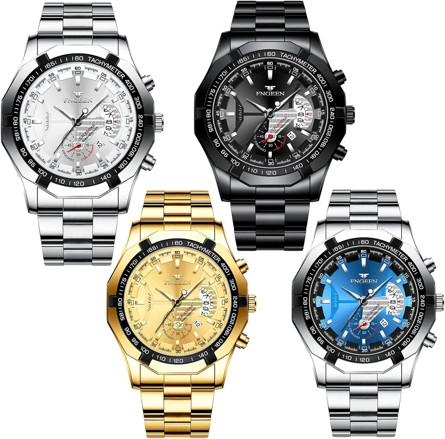 Stainless Steel Watches kettle dearth plumage provoke Waterproof Date Luminous Big Face Gold Silver Black Blue Business Dress Sports Luxury Casual Analog Quartz Wrist Watches Set Assorts Wholesales 4 Pack Men's 