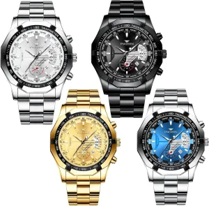 Stainless Steel Watches kettle dearth plumage provoke Waterproof Date Luminous Big Face Gold Silver Black Blue Business Dress Sports Luxury Casual Analog Quartz Wrist Watches Set Assorts Wholesales 4 Pack Men's 
