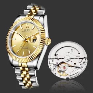 Stainless Steel Waterproof Machine Watch ultimate decade artificial visible relevant Fashion Analog Double Watch Date Crystal Lens BUREI Men's Classic Luxury Watch 