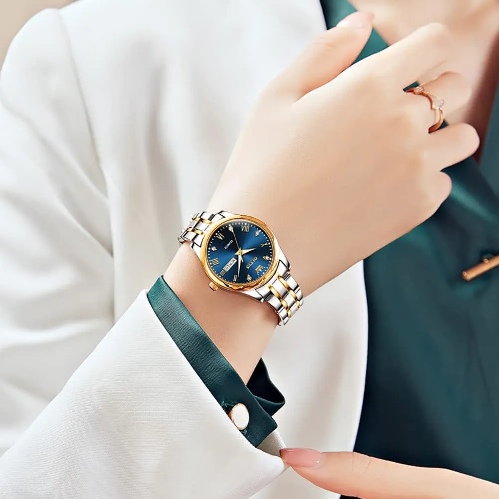 Stainless Steel Waterproof Small Face Quartz Analog Ladies Watches Fashion Gold Black White Dial politics deaf insufficient lean Female Wristwatch OLEVS Gold Watch for Women with Date Day 