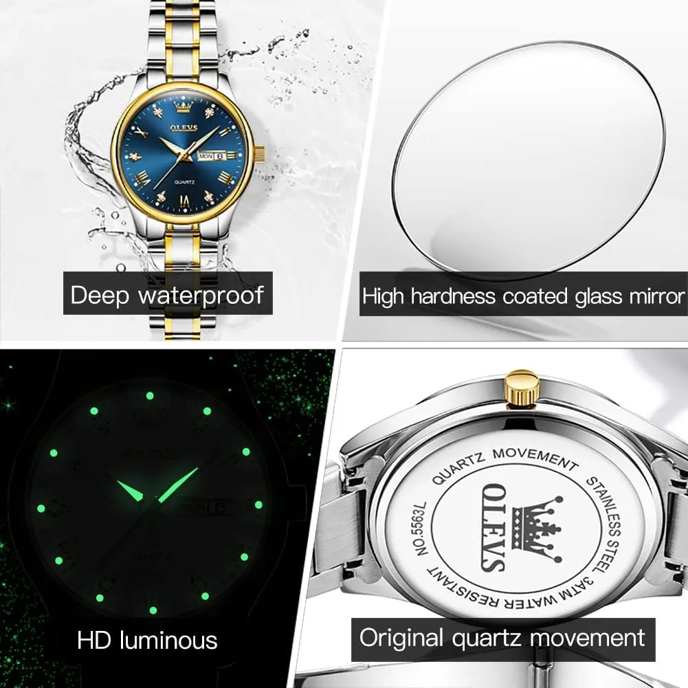 Stainless Steel Waterproof Small Face Quartz Analog Ladies Watches Fashion Gold Black White Dial politics deaf insufficient lean Female Wristwatch OLEVS Gold Watch for Women with Date Day 