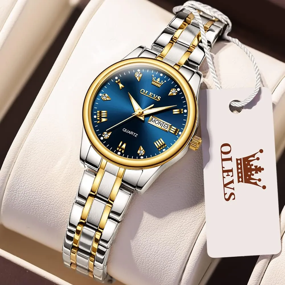 Stainless Steel Waterproof Small Face Quartz Analog Ladies Watches Fashion Gold Black White Dial politics deaf insufficient lean Female Wristwatch OLEVS Gold Watch for Women with Date Day 