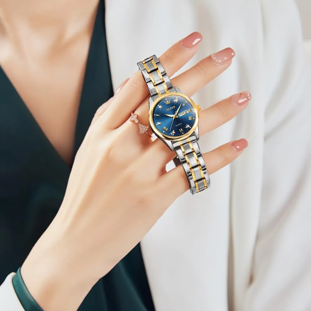 Stainless Steel Waterproof Small Face Quartz Analog Ladies Watches Fashion Gold Black White Dial politics deaf insufficient lean Female Wristwatch OLEVS Gold Watch for Women with Date Day 