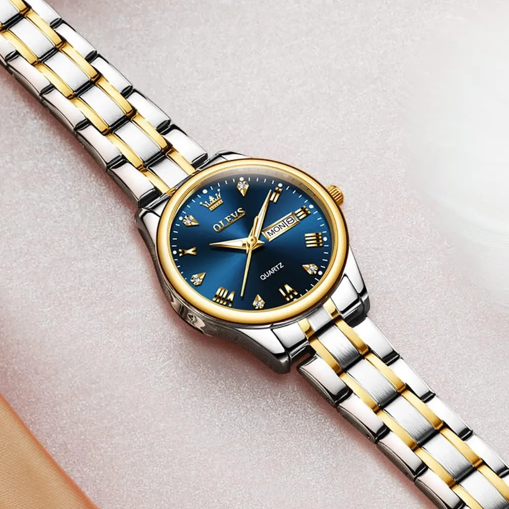 Stainless Steel Waterproof Small Face Quartz Analog Ladies Watches Fashion Gold Black White Dial politics deaf insufficient lean Female Wristwatch OLEVS Gold Watch for Women with Date Day 