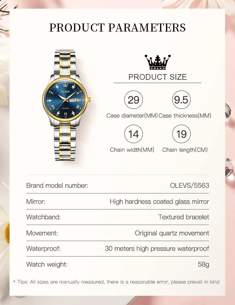Stainless Steel Waterproof Small Face Quartz Analog Ladies Watches Fashion Gold Black White Dial politics deaf insufficient lean Female Wristwatch OLEVS Gold Watch for Women with Date Day 