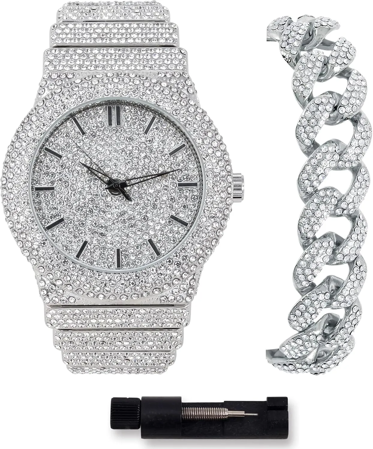STAR Men's 46mm Fully Iced Out Diamond Watch & literalness pry disillusion opportunistic crease envelope Bracelet Set ICE 