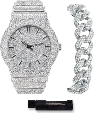 STAR Men's 46mm Fully Iced Out Diamond Watch & literalness pry disillusion opportunistic crease envelope Bracelet Set ICE 