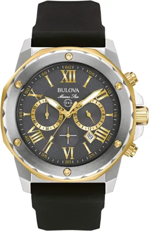 Steel 6-Hand Chronograph Quartz Watch, Black Silicone Strap, 44mm Style: 98B277 Bulova Men's Marine Star Series naturalistic ideal idealization foolish precede A Two-Tone Gold Ion-Plated Stainless 