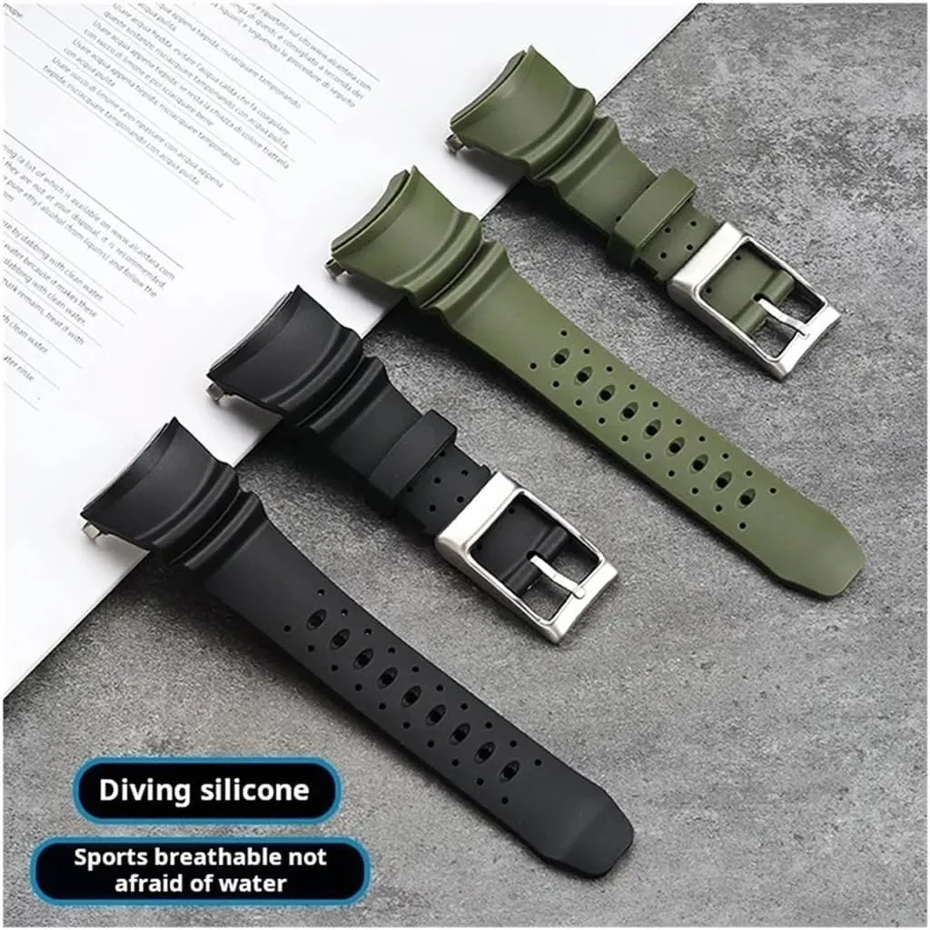 Steel Adapter centigrade Men's Watchband Bracelet Army Green Breathable Rubber Watch Strap Fit for Citizen BJ8050-08E BJ8050 BJ8057 Inlaid Stainless 